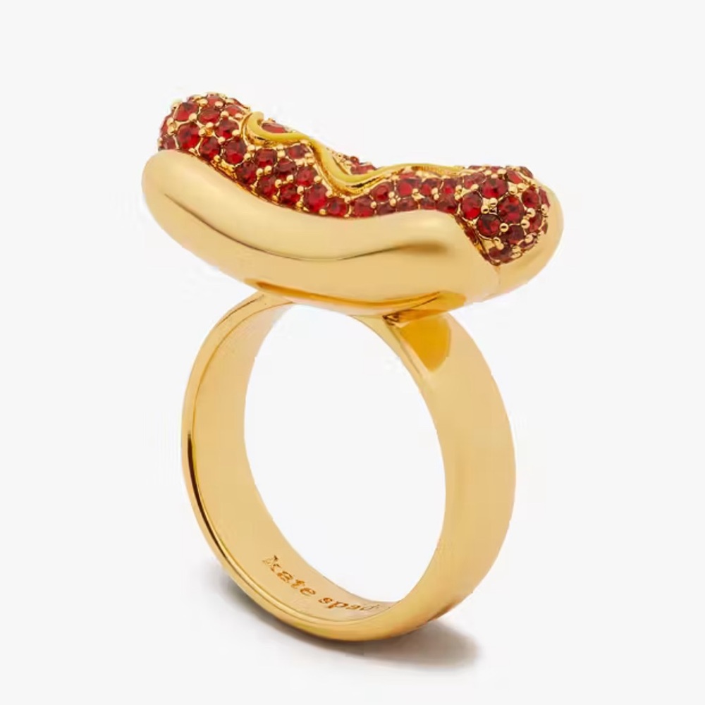 kate spade Gold Tone Ring with Red Crystal Accents